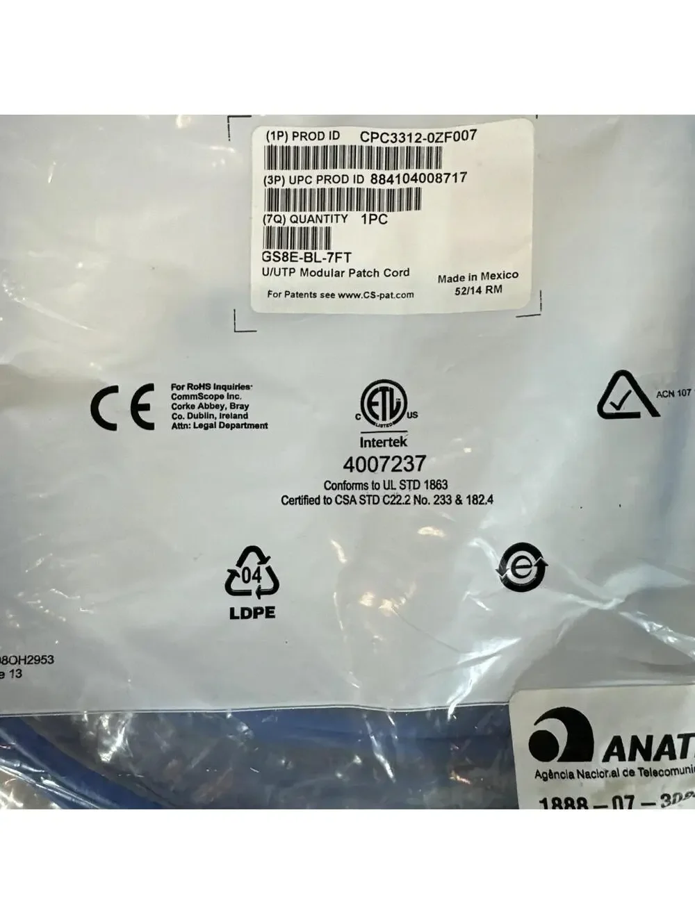 (lot of 13) MODULAR PATCH CABLE ANATEL COMMSCOPE CPC3312-0ZF007 GS8E-BL-7FT